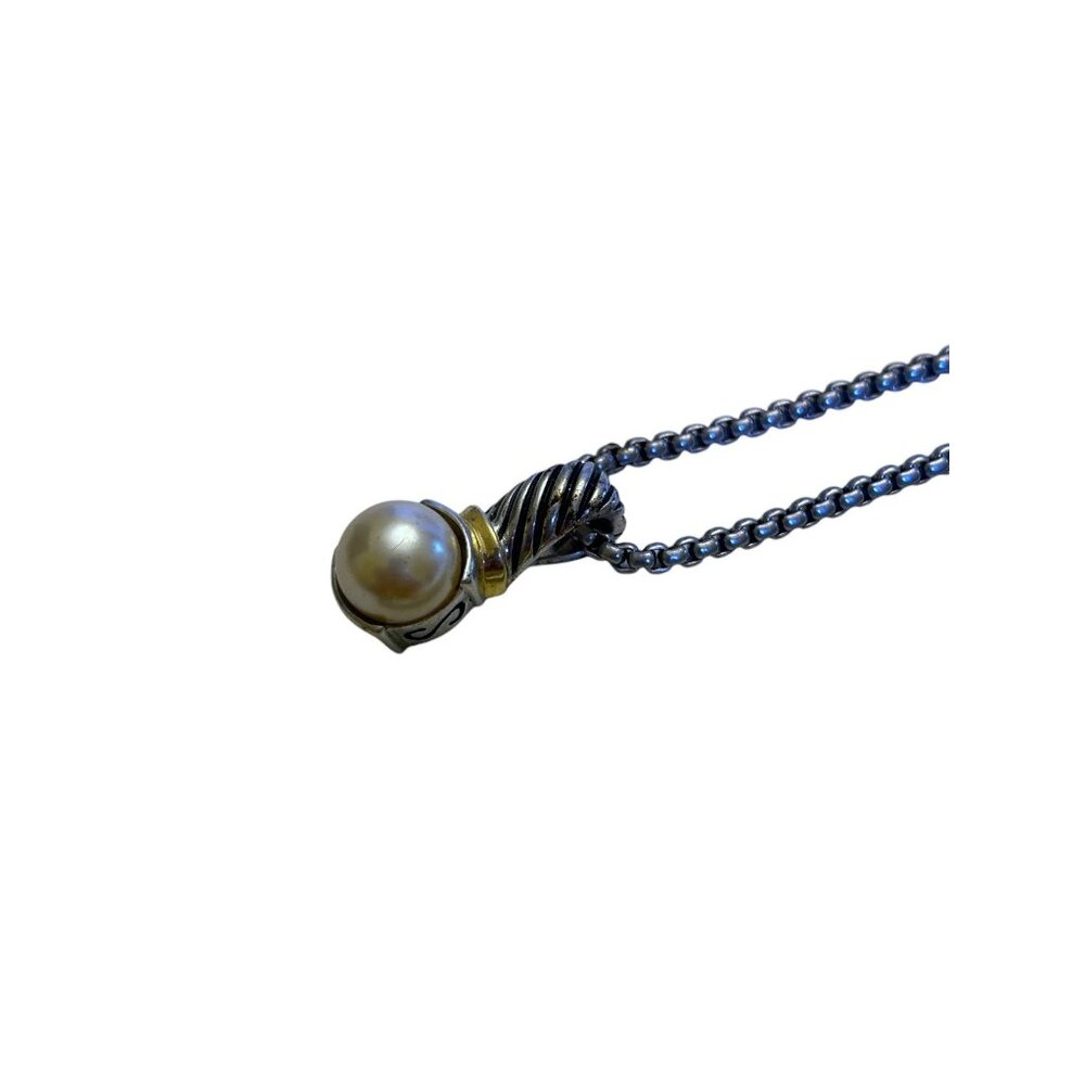 Vintage Silver Tone Necklace With Pearl Pendant & Chain - Picture 3 of 16